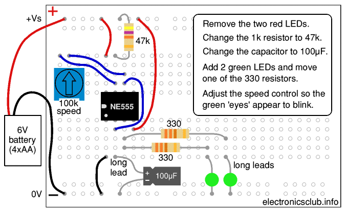 Cat Eyes breadboard layout