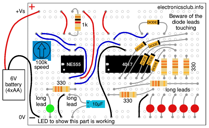 Chaser Lights breadboard layout