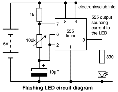Flashing LED with speed control circuit diagram