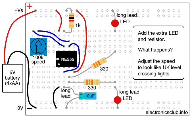 Level Crossing Lights breadboard layout