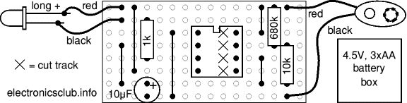 Stripboard layout for Dummy Alarm project
