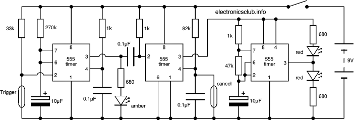Circuit diagram for model railway level crossing lights